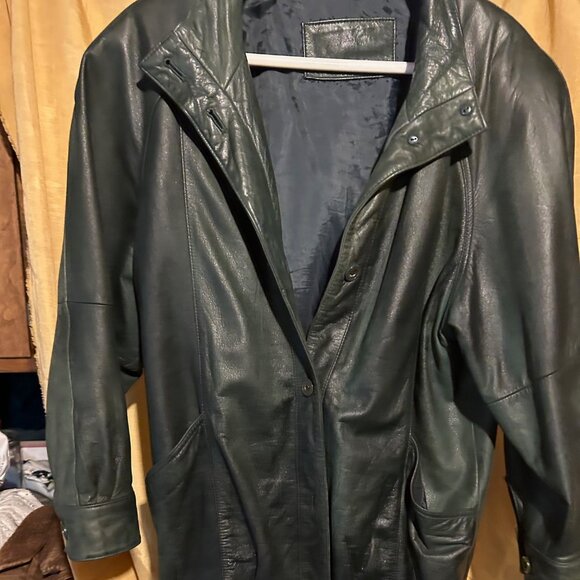 Jacqueline Ferrar Vintage 1980s Hunter green Leather jacket sz M shoulders 20i - Picture 2 of 8